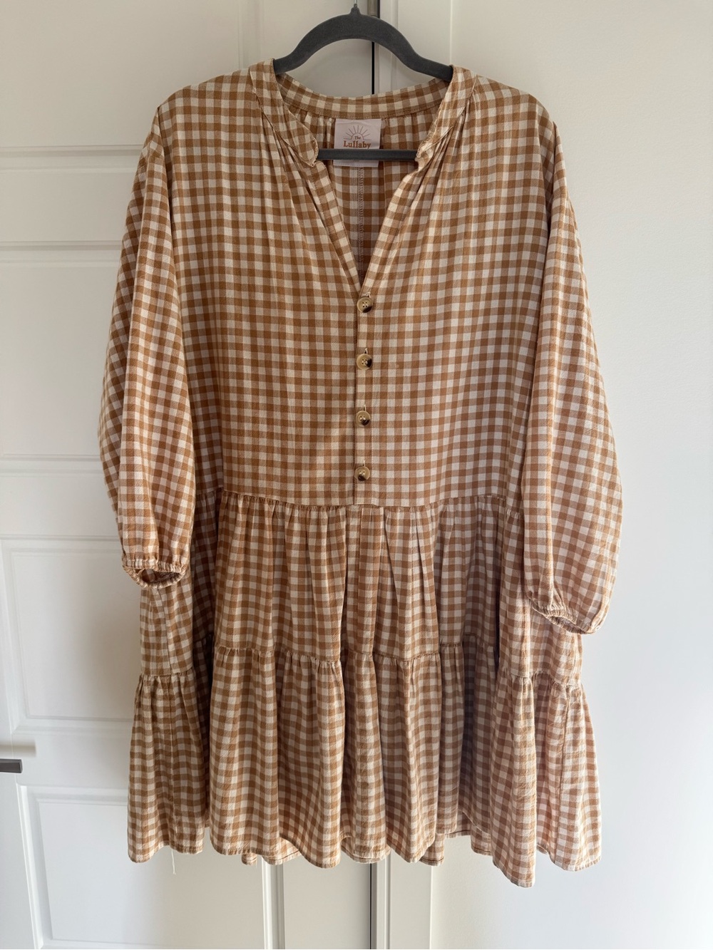 The Lullaby Club Avalon Smock Dress Caramel Gingham